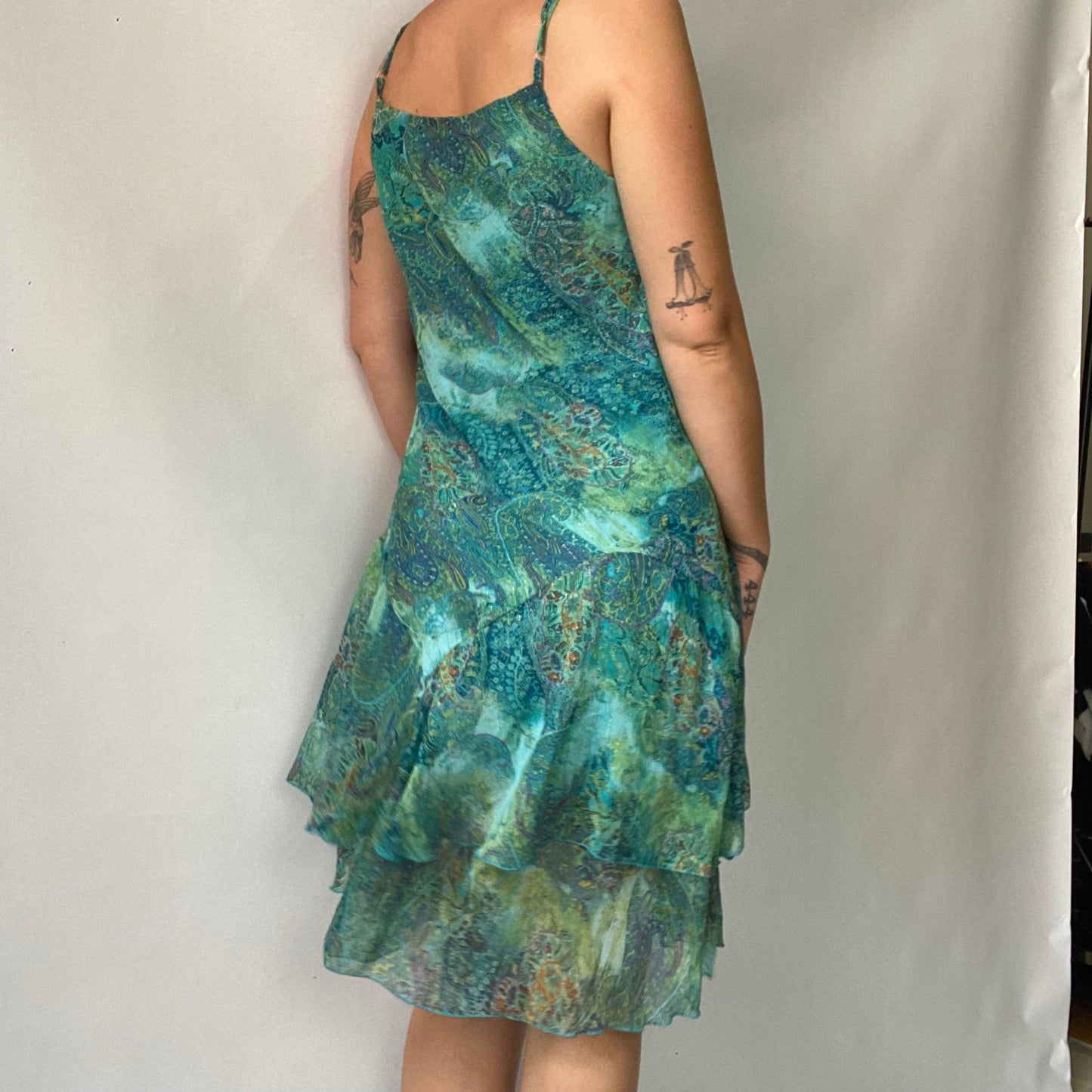 Fairy blue floral sequin mesh midi dress