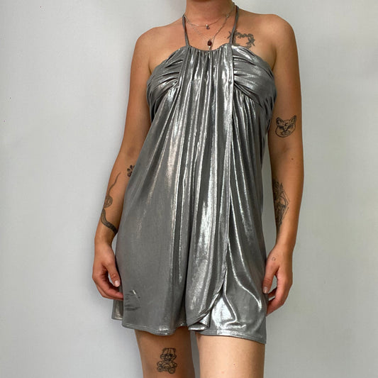 y2k metallic silver mini dress