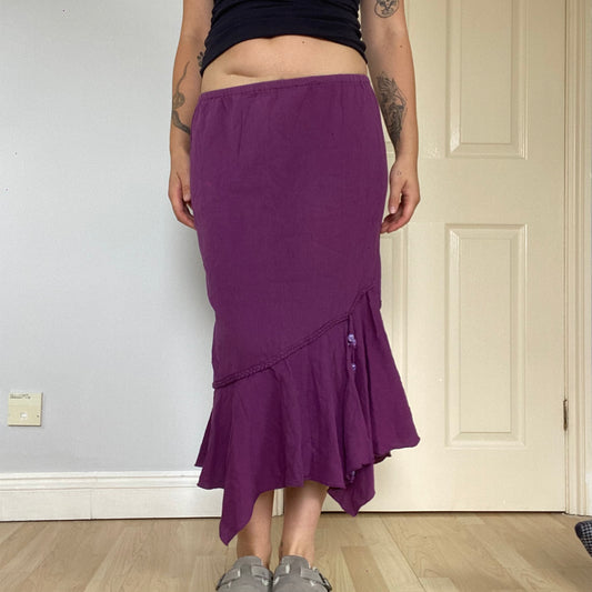 Asymmetric beaded midi skirt