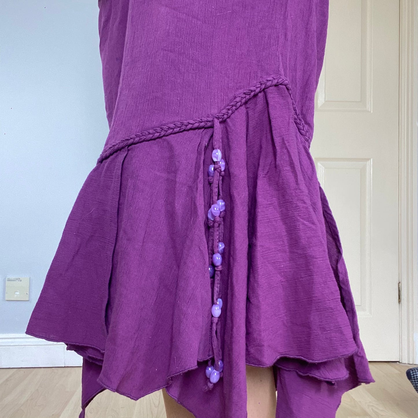 Asymmetric beaded midi skirt