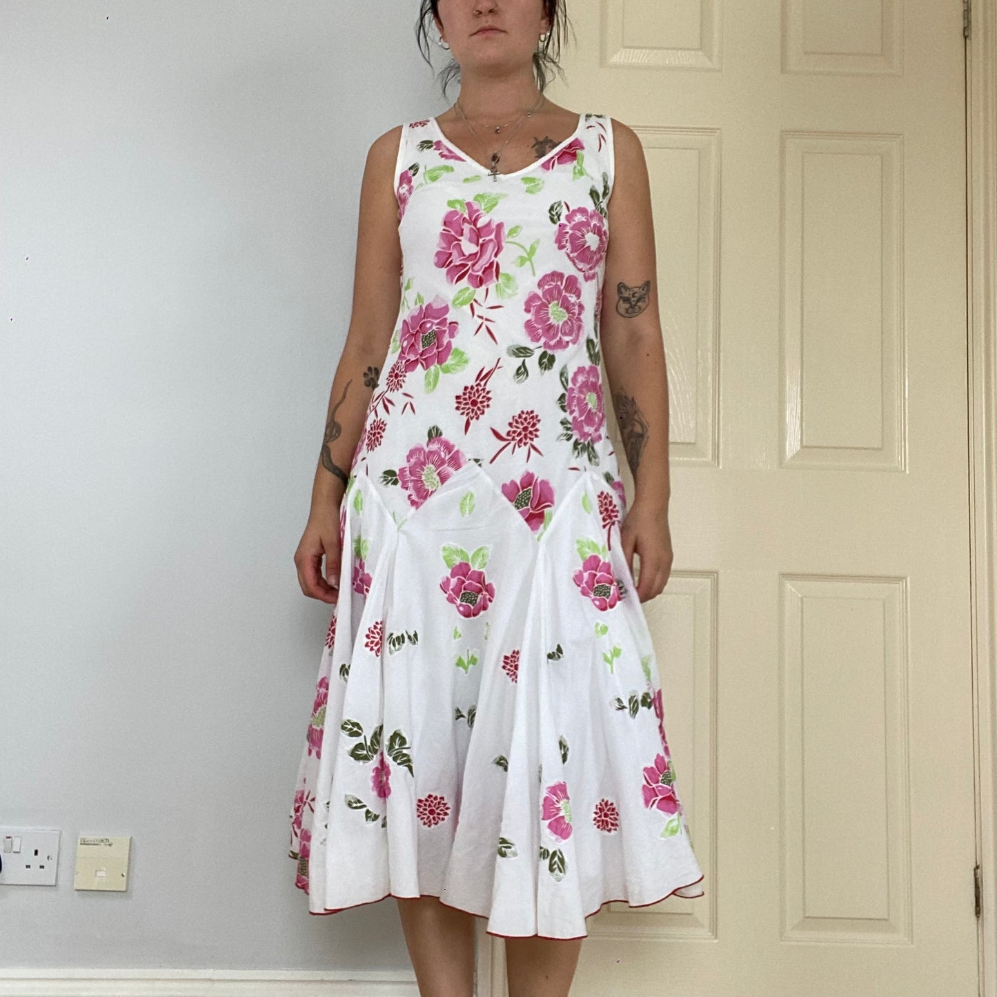 Floral pleated A-line midi dress