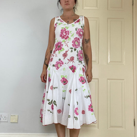 Floral pleated A-line midi dress