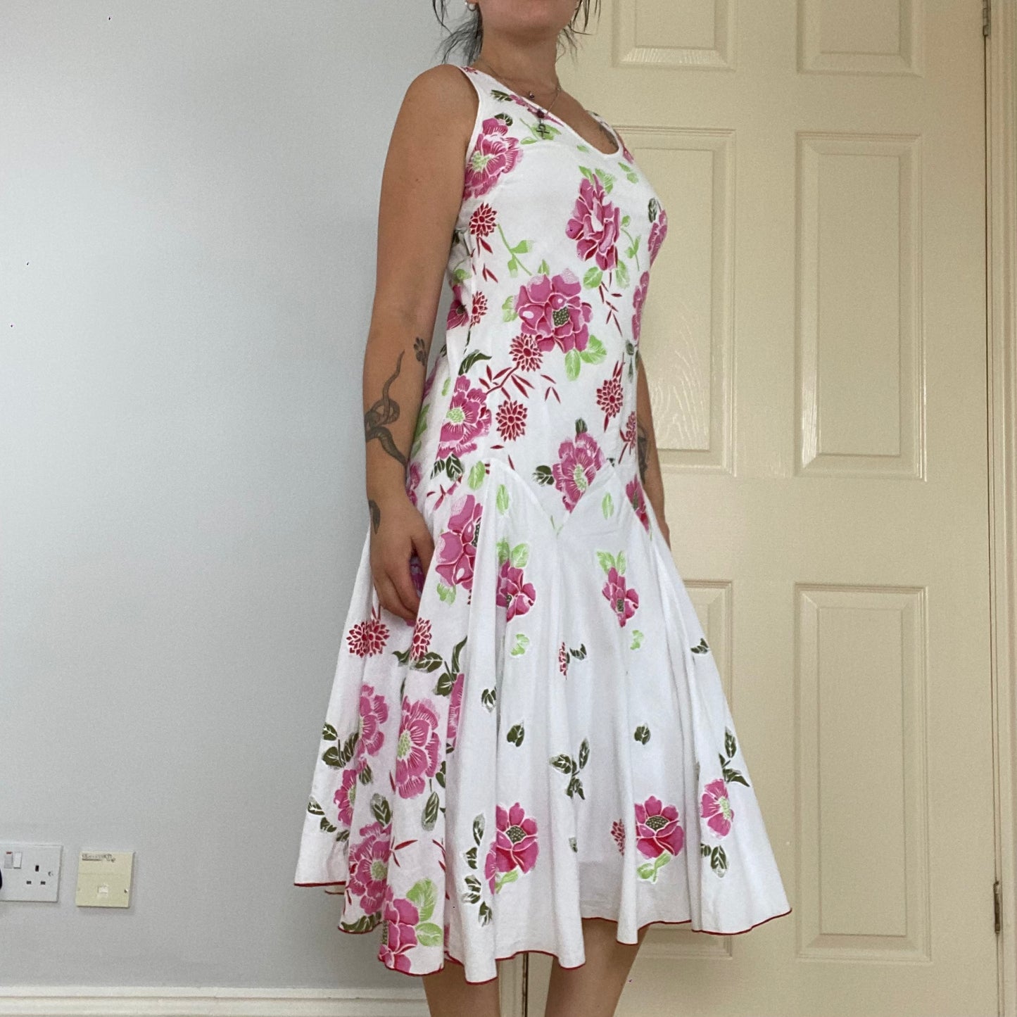 Floral pleated A-line midi dress