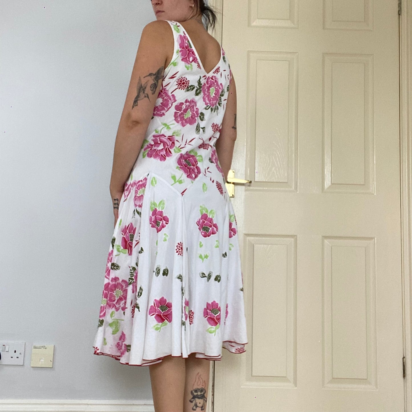 Floral pleated A-line midi dress
