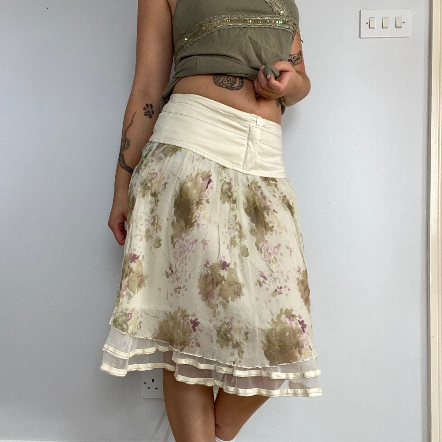 vintage floral silk midi skirt