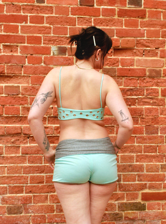 Two way short & eyelet bralet set: Turquoise
