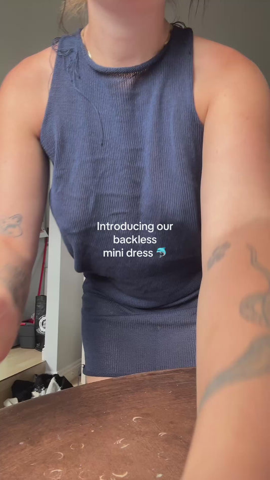 Backless knit mini dress in Navy